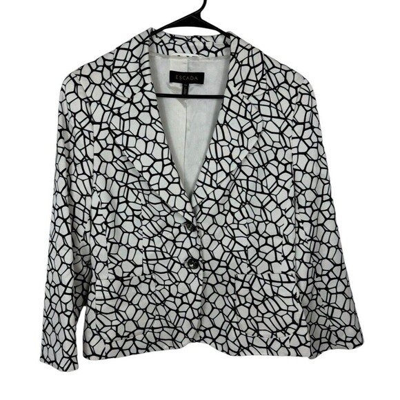 ESCADA Black & White Abstract Blazer 2 Button SZ 40 Collar Waist Length - Picture 1 of 11